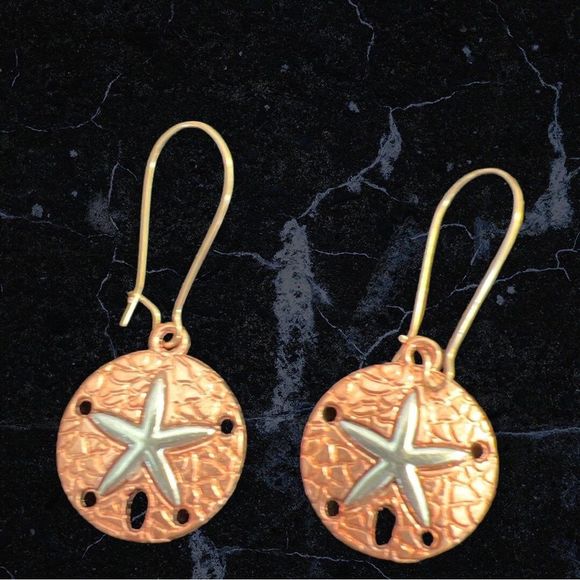 Jewelry - Rose Gold and Silver Tone Sand Dollar Earrings